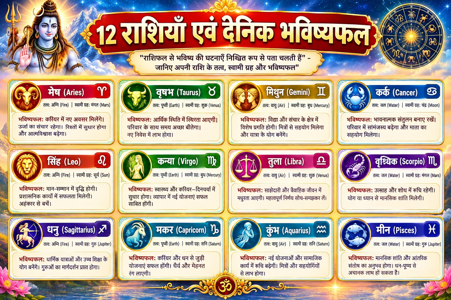 12 राशियाँ एवं दैनिक भविष्यफल